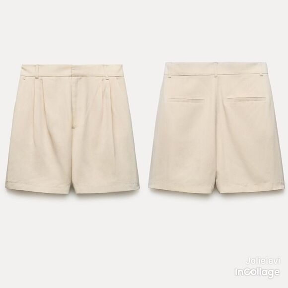 ZARA PLEATED HIGH WAIST SHORTS - Picture 1 of 5
